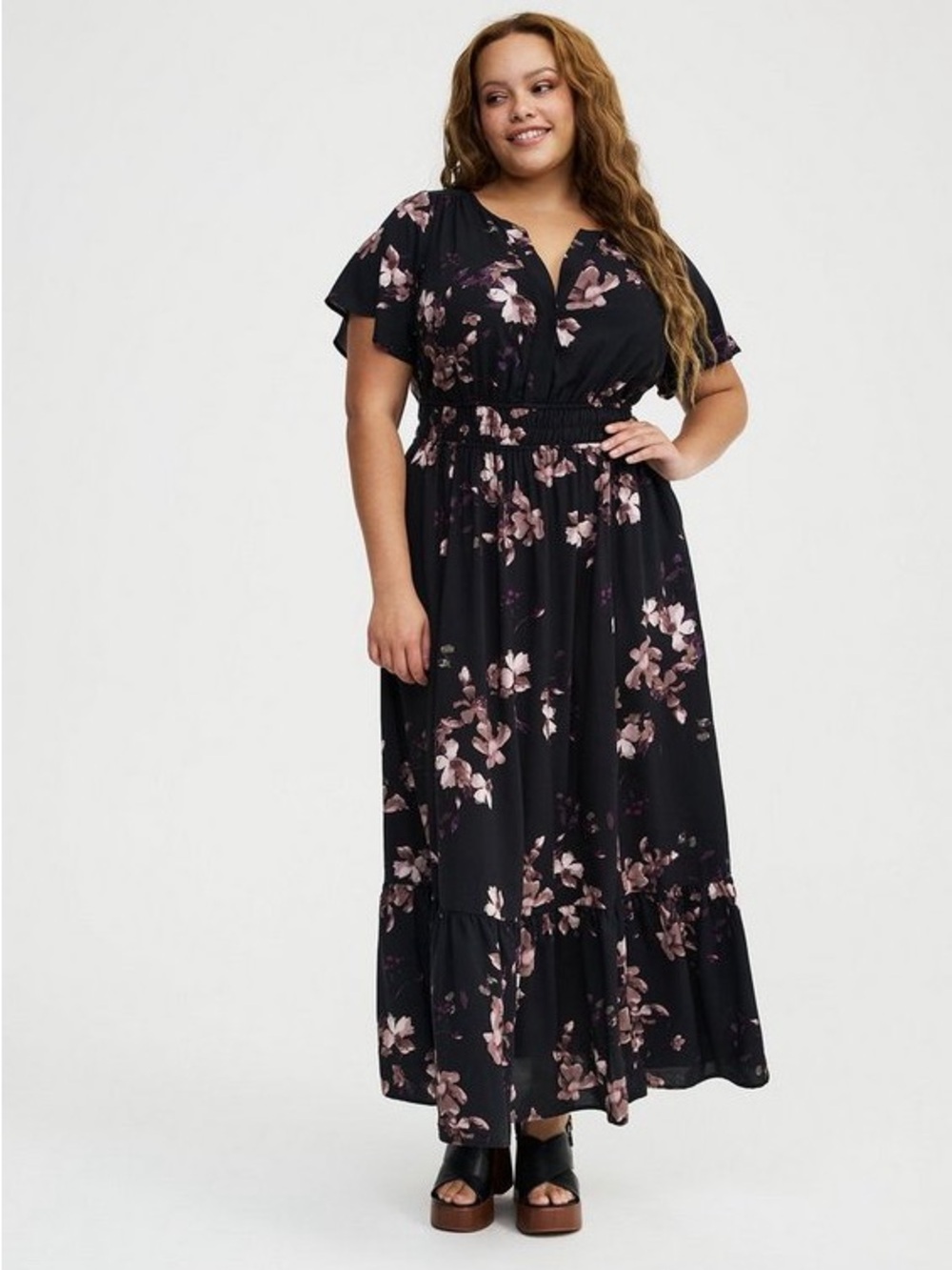 torrid Black Maxi Dress with Pink Floral Print